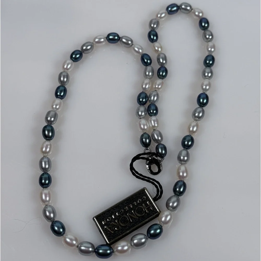 Honora Pearl Necklace Blue Silver White 925 Sterling Silver Clasp 18 in